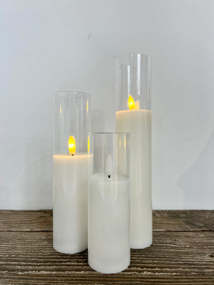 Glass White Slim LED Candle - 3 Sizes